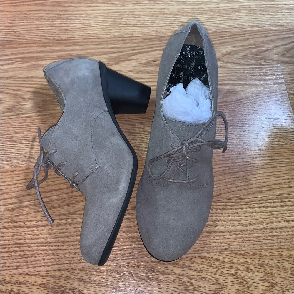 Vionic Women's Taupe Lace-Up Shoes qvc taupe tan suede leather NEW